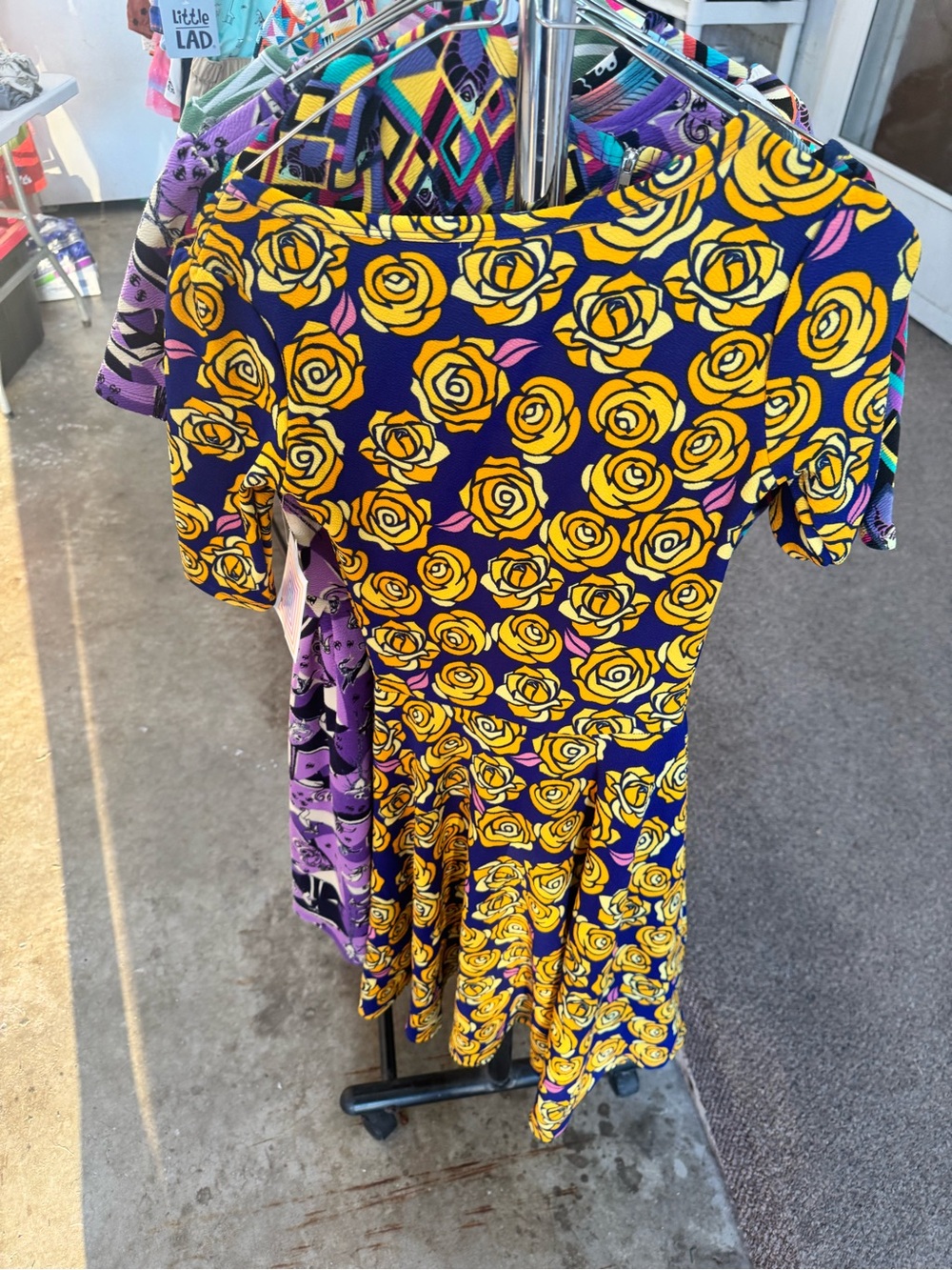 LuLaRoe Amelia Dress Floral Midi in Blue & Yellow
